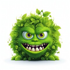 Aufkleber - Funny face bush monster cartoon on white background Generative AI