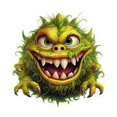 Aufkleber - Funny face bush monster cartoon on white background Generative AI