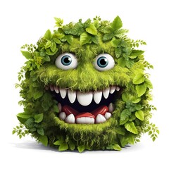 Aufkleber - Funny face bush monster cartoon on white background Generative AI