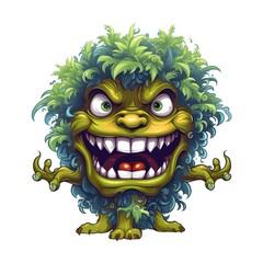 Wall Mural - Funny face bush monster cartoon on white background Generative AI
