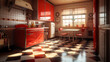 A retro diner-style kitchen