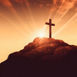 Resurrection of Jesus Christ: Silhouette Cross on Hill at Sunrise