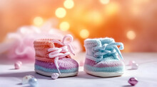 Closeup Of Baby Shoes, Baby Shower Decoration. Generative Ai