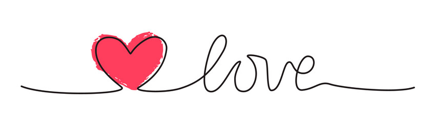 Doodle heart and word LOVE hand written with thin line, divider shape scribble style. Png clipart isolated on transparent background