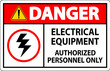 Electrical Safety Sign Danger, Electrical Equipment Authorized Personnel Only