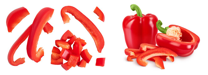 Wall Mural - slices of red sweet bell pepper isolated on white background. Top view. Flat lay