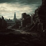 Fototapeta Londyn - City ​​destroyed after war. Made by AI bing image creator.