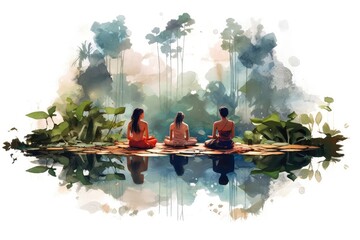 Serene and tranquil watercolor illustration - Generative AI.