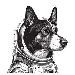 dog astronaut portrait sketch ,hand drawn vector illustration cosmos space