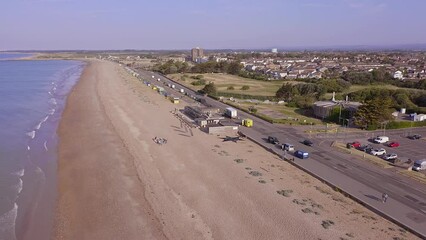 Wall Mural - The Beach Cafe on the seafront of East Beach in Littlehampton Southern England, aerial footage.