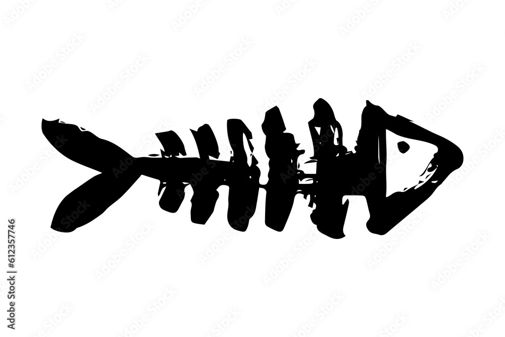 Fish bone skeleton hand painted with ink brush stroke. Png clipart ...