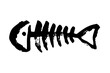Fish bone skeleton hand painted with ink brush stroke. Png clipart isolated on transparent background