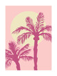 70s sunset and pink palm trees. Vintage bohemian art print. Abstract artwork poster. Exotic vector illustration.
