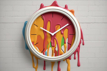 Poster - A minimalist wall clock with subtle paint drips on the face, adding a unique and artistic touch to a functional home decor piece. Generative AI technology.