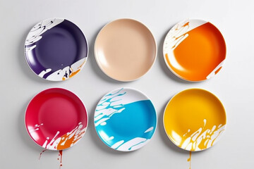 Poster - a series of hand-painted ceramic plates with unique and artistic paint drip patterns, adding a touch