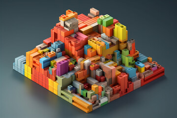 Poster - An illustration of data as building blocks being assembled, emphasizing how data management and integration Generative AI technology.