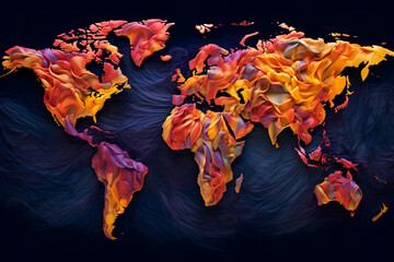 Aufkleber - An abstract world map composed of vibrant, swirling colors, representing the diversity and interconnectedness of global travel destinations. Generative AI technology.