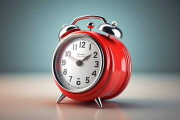 Fototapete - A retro alarm clock with a round face and chrome accents, symbolizing the reliability and charm of vintage timekeeping. Generative AI technology.