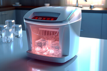 Poster - A compact and portable ice maker, providing a steady supply of ice cubes for parties, gatherings, and everyday use. Generative AI technology.