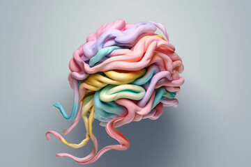 Poster - A pastel brain with flowing ribbons and ribbons, representing the interconnectedness of thoughts and ideas. Generative AI technology.