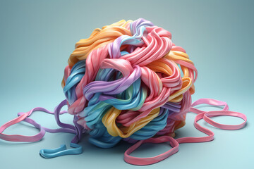 Poster - A pastel brain with flowing ribbons and ribbons, representing the interconnectedness of thoughts and ideas. Generative AI technology.