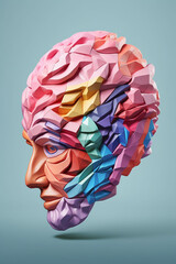 Poster - A pastel-colored brain with intricate origami folds and geometric shapes, capturing the fusion of art and intellect. Generative AI technology.