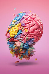 Poster - A pastel-colored brain with intricate origami folds and geometric shapes, capturing the fusion of art and intellect. Generative AI technology.