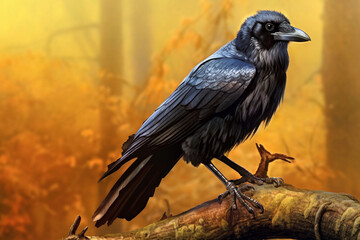 Poster - A pastel Crow perched on a branch, its feathers adorned with subtle pastel shades and intricate details, radiating a sense of delicacy and freedom. Generative AI technology.