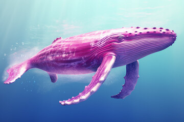 Poster - A pastel-colored Whale with a majestic mane, rendered in soft hues of pink, purple, and blue, exuding a serene and regal presence. Generative AI technology.