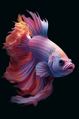 Poster - A pastel-colored Goldfish with a majestic mane, rendered in soft hues of pink, purple, and blue, exuding a serene and regal presence. Generative AI technology.
