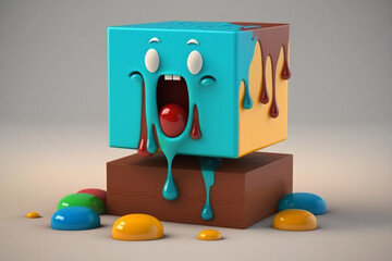 Poster - A set of wooden blocks with vibrant paint dripping down, adding an element of surprise and playfulness to the classic toy. Generative AI technology.