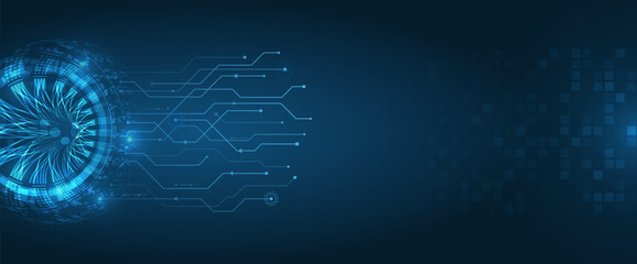 Poster - Hi-tech digital technology concept. Illustration of high computer technology on blue background. Abstract futuristic design. Sci-fi, dynamic vector illustration.
