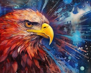 Wall Mural - art eagle in space . dreamlike background with eagle . Hand Drawn Style illustration