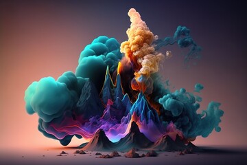 Fototapete - A strange fusion of colorful backgrande and smoke. Generative AI