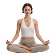relaxed woman in a yoga pose, meditating on transparent background