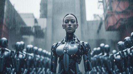 Poster - a woman in a robot suit. Generative AI Art.