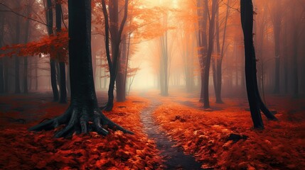 Wall Mural - Autumn magical forest background