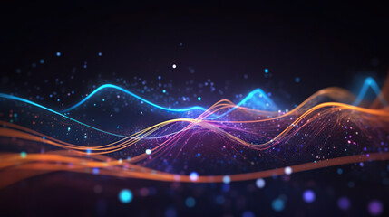 Poster - Modern digital abstract 3D background. Can be used in the description of network abilities, technological processes, digital storages, science, education, etc. Copy space. Based on Generative AI