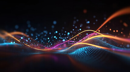 Poster - Modern digital abstract 3D background. Can be used in the description of network abilities, technological processes, digital storages, science, education, etc. Copy space. Based on Generative AI