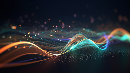 Modern digital abstract 3D background. Can be used in the description of network abilities, technological processes, digital storages, science, education, etc. Copy space. Based on Generative AI