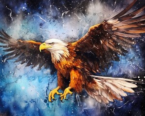 Wall Mural - art eagle in space . dreamlike background with eagle . Hand Drawn Style illustration