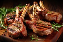 Sizzling Organic Grilled Lamb Chops - Delicious Bar-B-Q Cutlets Cooked To Perfection For A Mouthwatering Dinner: Generative AI