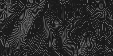 Wall Mural - Black and white wavy paper curve relief abstract topographic map background. Geographic mountain relief. Topographic map lines, contour background. Abstract wave lines background.