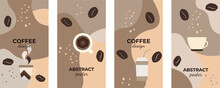 A Set Of Posters In Coffee Tones, On The Theme Of Coffee. Vector Template For Poster, Banner, Background, Flyer. Design Elements.