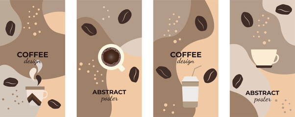 Wall Mural - A set of posters in coffee tones, on the theme of coffee. Vector template for poster, banner, background, flyer. Design elements.