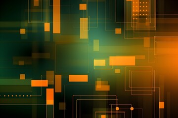 Wall Mural - Green and orange colors technology shapes background, abstract futuristic wallpaper, ai generated