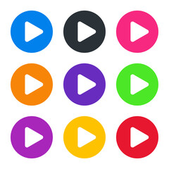 Aufkleber - colorful play button in circle vector icon set in flat style design for website, app, ui, isolated o