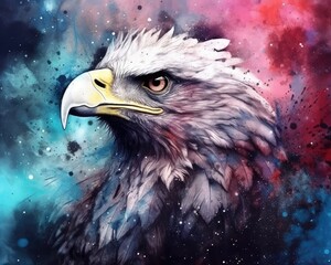 Poster - art eagle in space . dreamlike background with eagle . Hand Drawn Style illustration