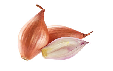 Wall Mural - Fresh shallot, onion with slice isolated on white background.