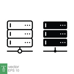 Poster - Server icon. Simple outline and solid style. Computer data, storage, hosting, cloud, digital, technology concept. Thin line, glyph symbol. Vector illustration isolated on white background. EPS 10.